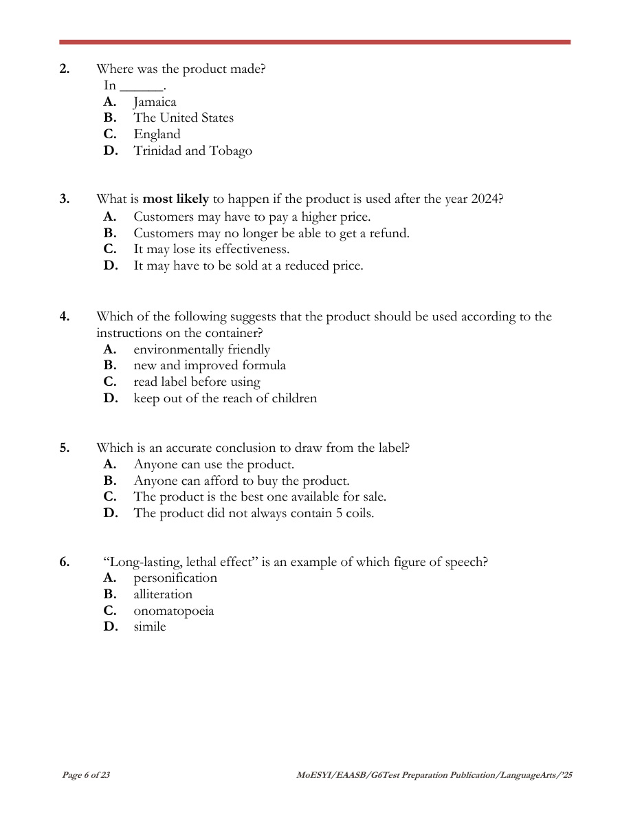 Stimulus for question 2