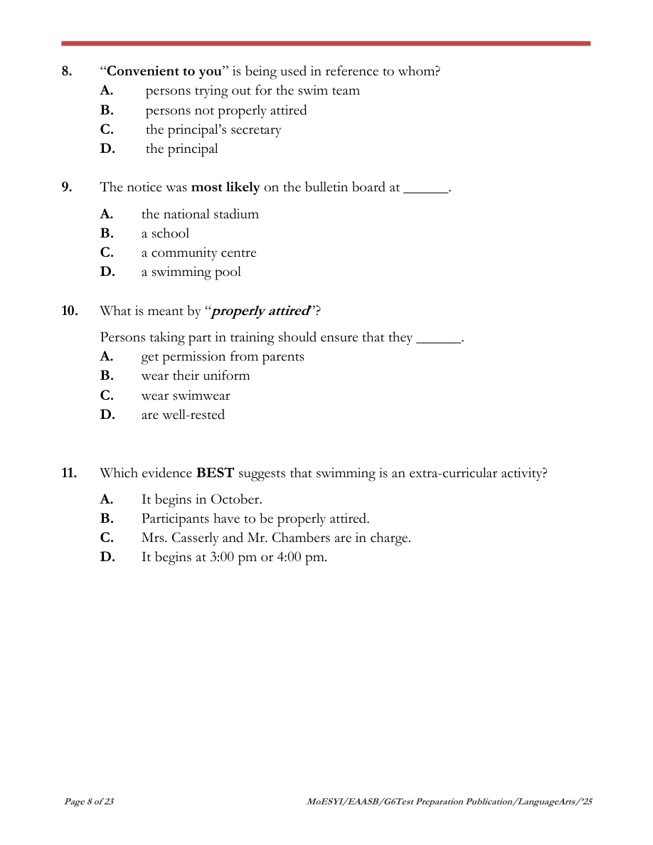 Stimulus for question 8