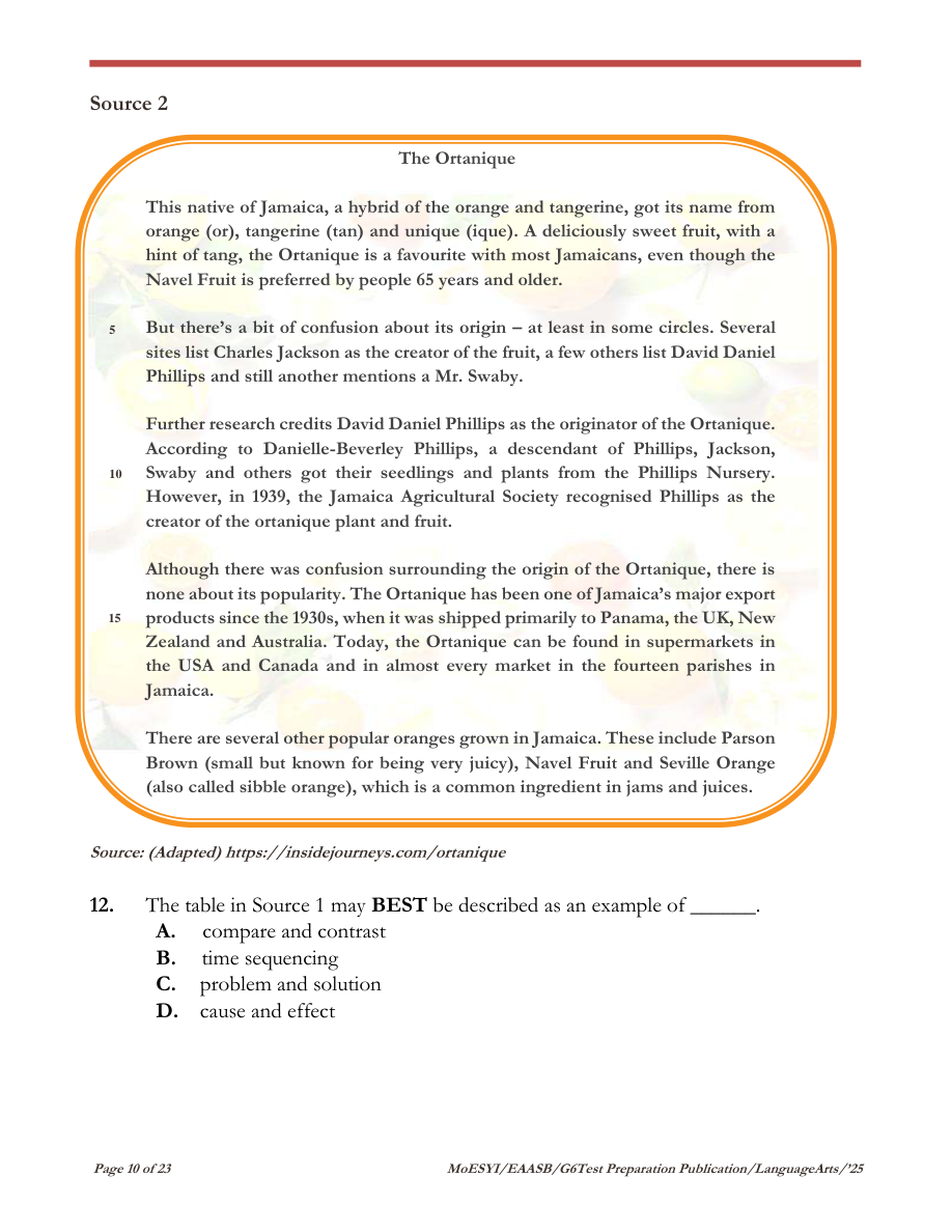 Stimulus for question 12