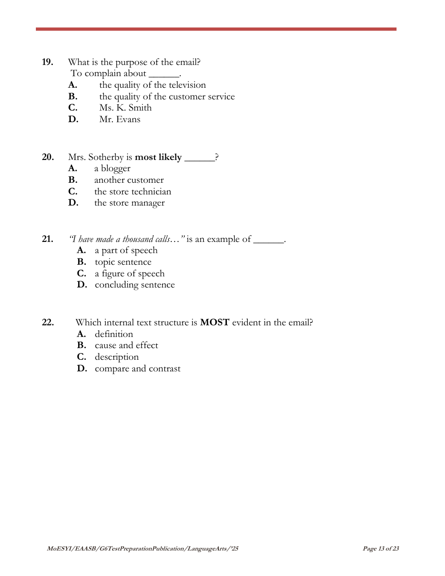 Stimulus for question 19
