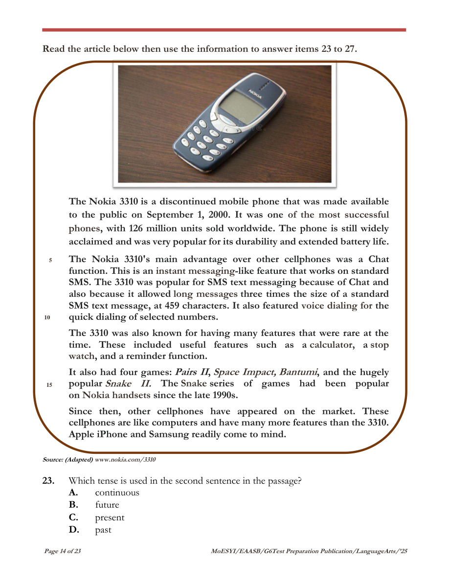 Stimulus for question 23