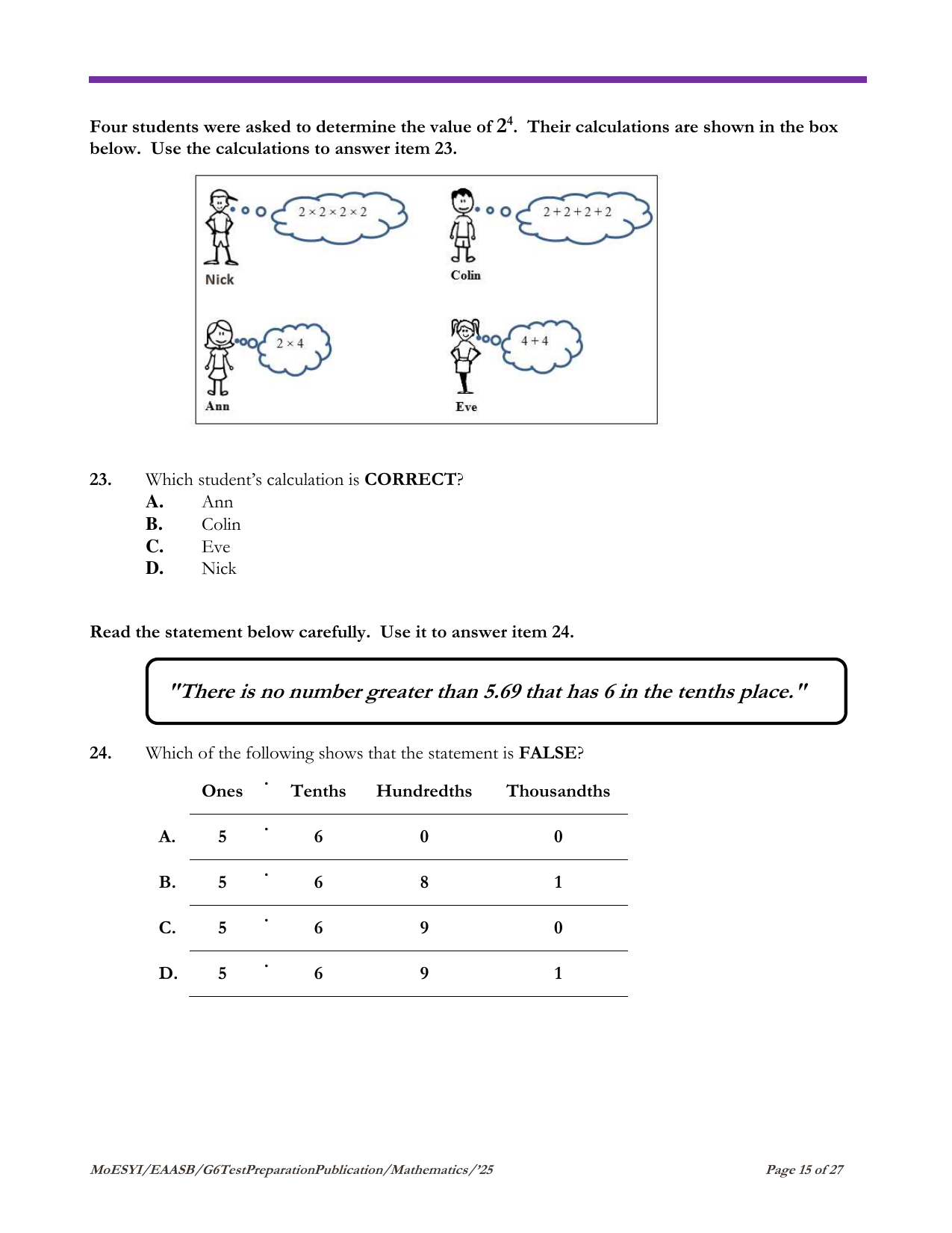 Stimulus for question 23