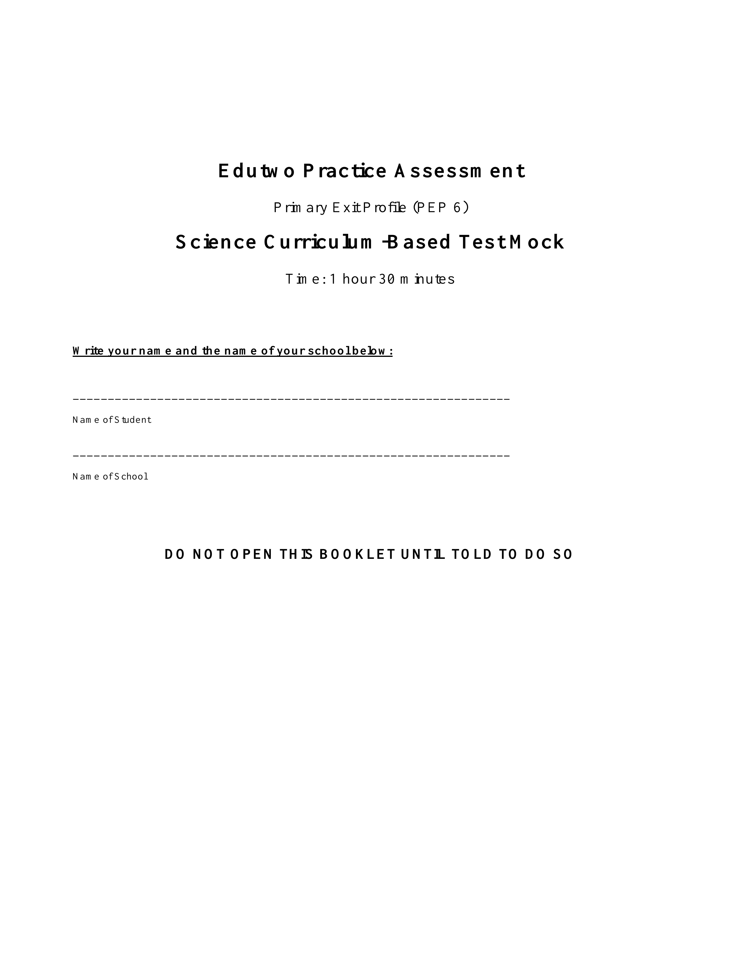 Grade 6 Science CBT worksheet cover
